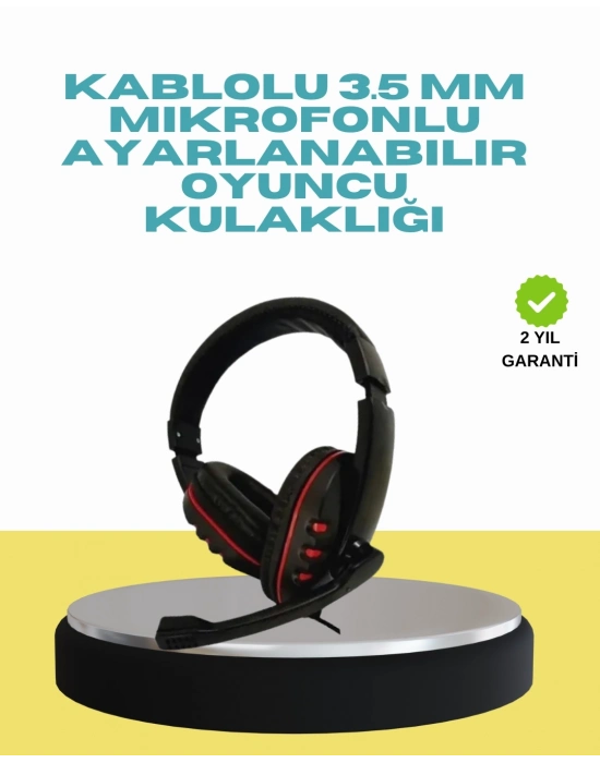 ® Kırmızı Işıklı Oyuncu Kulaklığı Kablolu Mikrofonlu Profesyonel