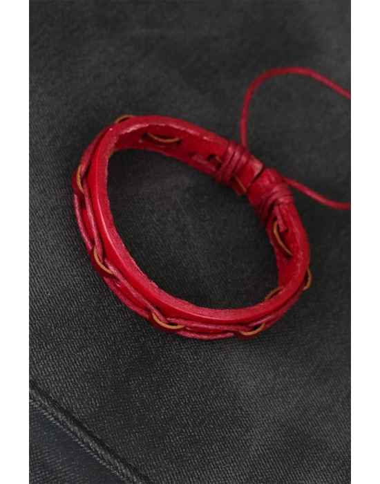 ® Kırmızı Renk İpli Yeni Sezon Deri Erkek Bileklik