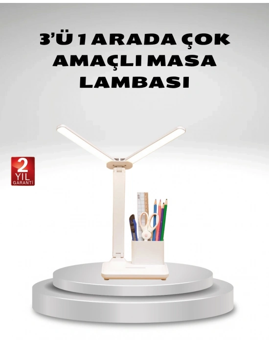 ® Kısılabilir LED Masa Lambası – Kalemlik ve Telefon Standlı, Göz Yormayan Işık