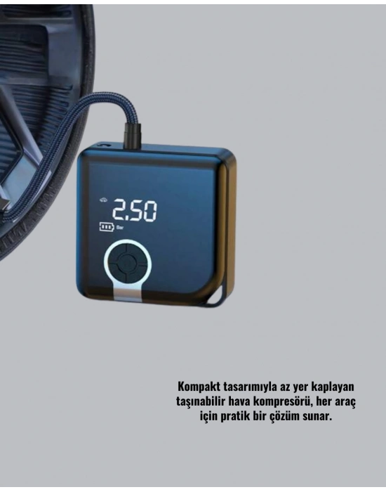 ® Kompakt Tasarımlı LED Işıklı Taşınabilir Hava Kompresörü