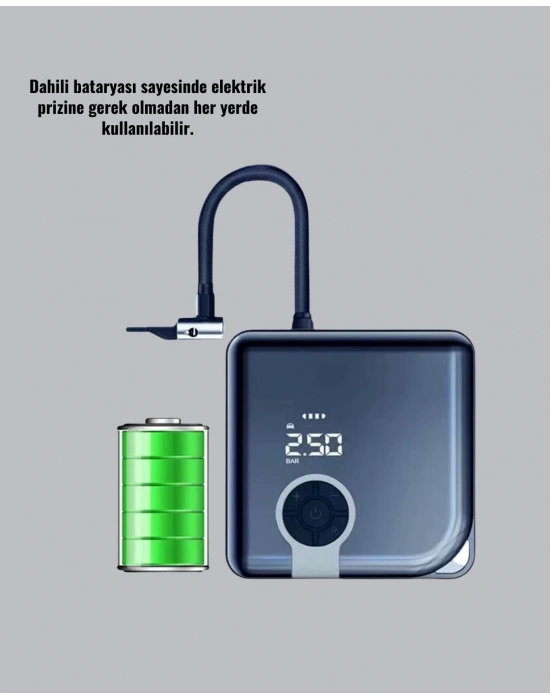 ® Kompakt Tasarımlı LED Işıklı Taşınabilir Hava Kompresörü