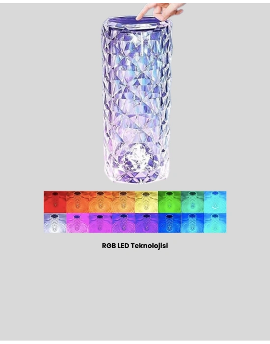 ® Kristal Tasarımlı RGB LED Gece Lambası – Kumandalı, Renk Değiştiren Dekoratif Işık