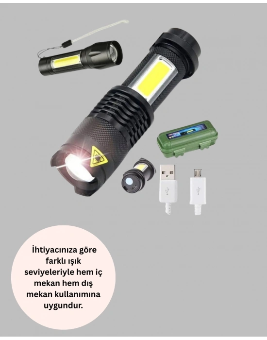 ® Küçük Boy Şarjlı LED El Feneri Taşınabilir Klipsli