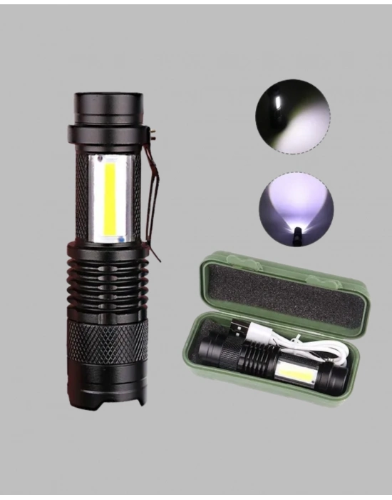 ® Küçük Boy Şarjlı LED El Feneri Taşınabilir Klipsli