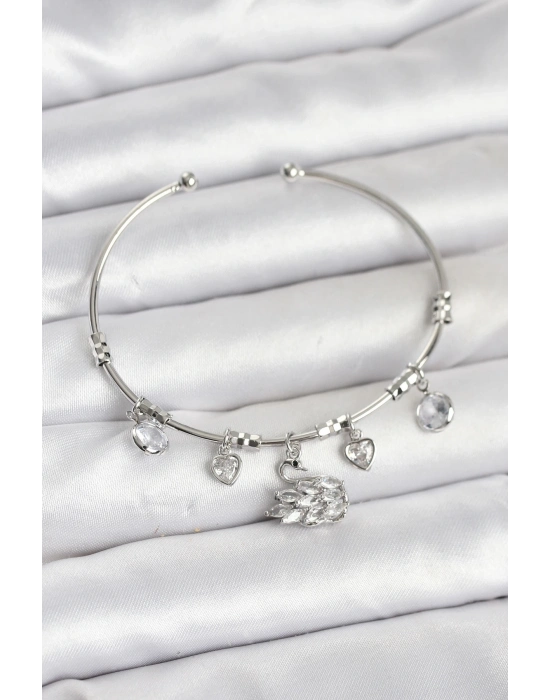 ® Kuğu Charmlı Gümüş Renk Kadın Bileklik