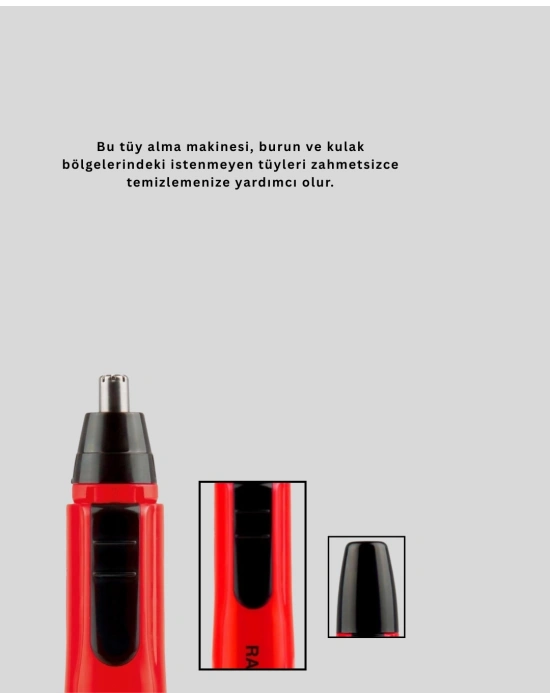 ® Kulak Burun Tüy Temizleme Makinası Pilli Kırmızı Ergonomik