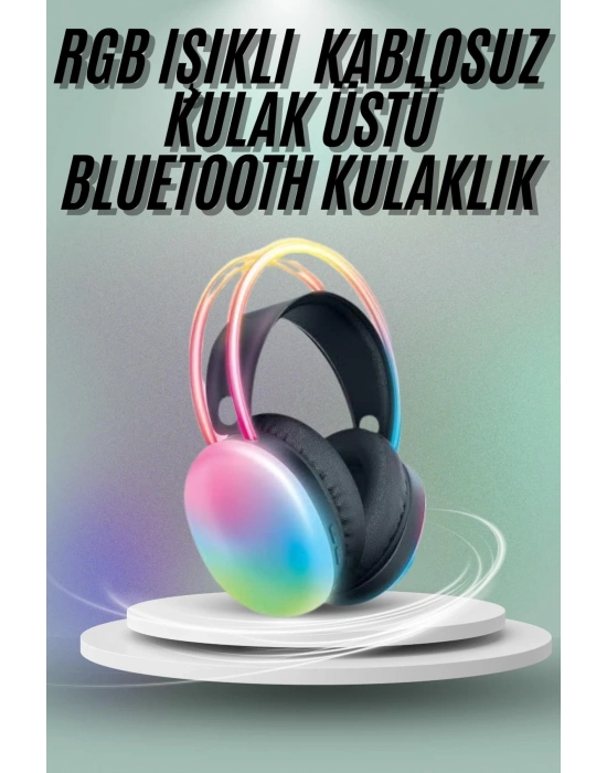 ® Kulak Üstü Kablosuz Bluetooth Kulaklık Unısex Renkli Işıklı Kulaklık