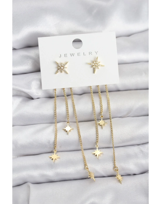® Kutup Yıldızı Model Gold Renk Pirinç Sallantılı Kadın Küpe