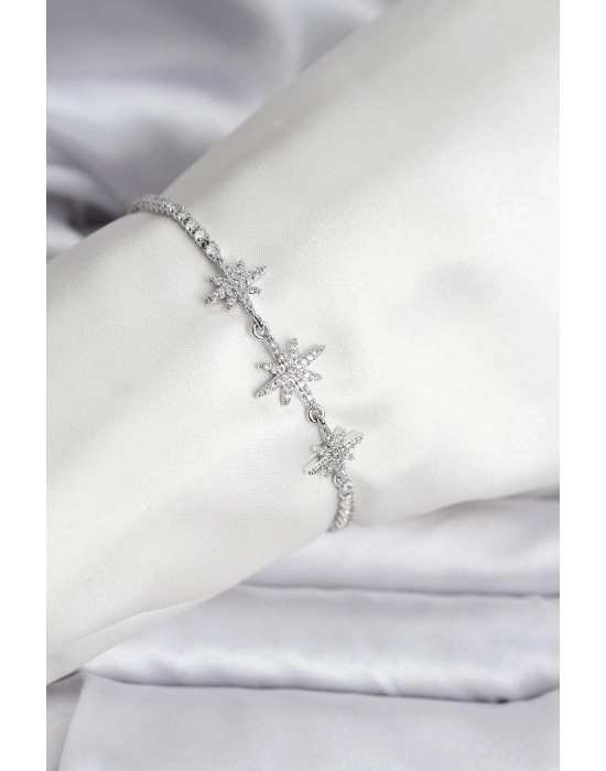 ® Kutup Yıldızı Model Zirkon Taşlı Gümüş Renk Su Yolu Kadın Bileklik