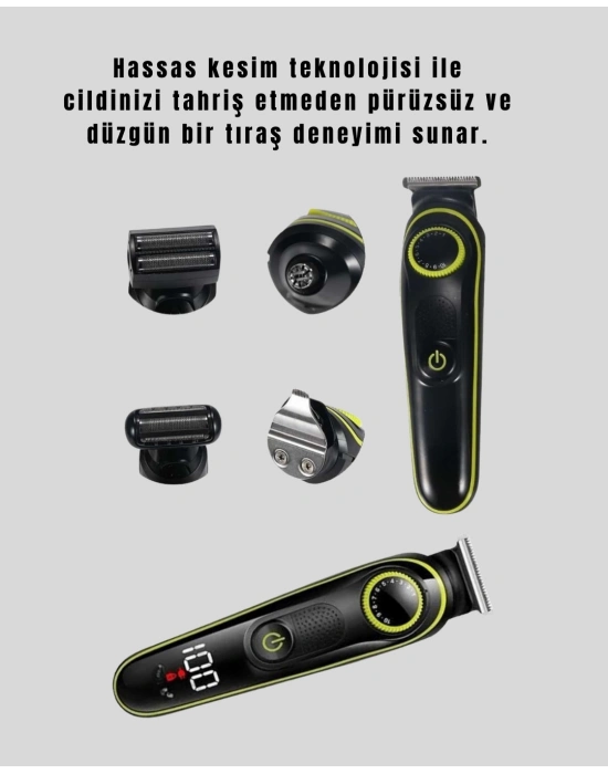 ® LED Ekranlı Şarjlı Saç ve Sakal Kesme Makinesi Erkek Bakım Cihazı Çok Başlıklı Set