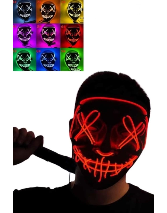 Led Işıklı Neon Maske Cadılar Bayramı Maskesi Korkunç Korku Maskesi