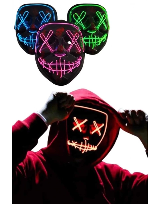 Led Işıklı Neon Maske Cadılar Bayramı Maskesi Korkunç Korku Maskesi
