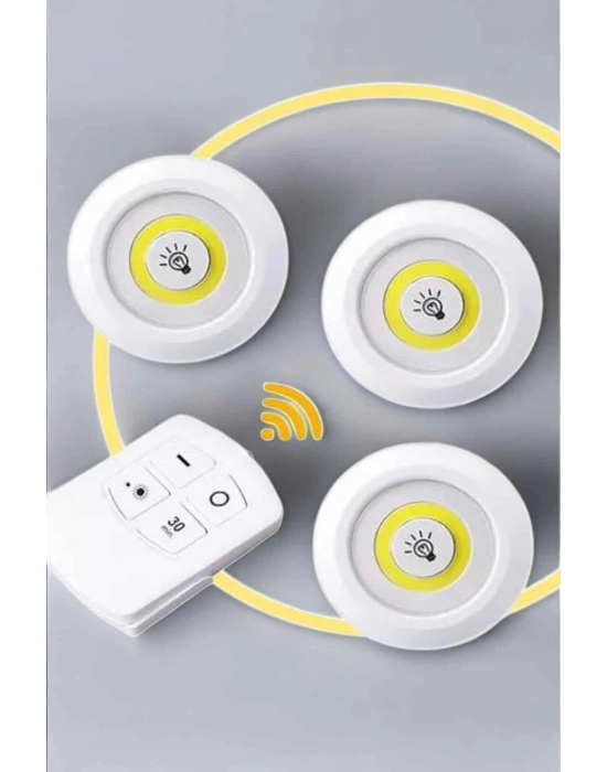 Led Lamba 3lü Uzaktan Kumandalı Yapışkanlı Beyaz Işık