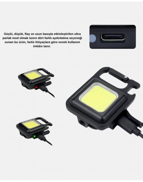 ® LED Mini Anahtarlık Fener – 1000 Lümen Güçlü Işık ve USB Type-C Şarjlı