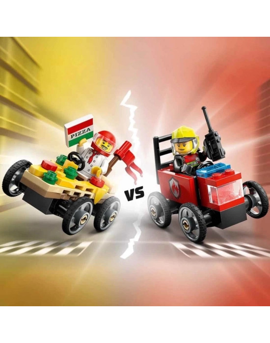 ® City Pizza Arabası İtfaiye Kamyonuna Karşı Yarış Arabası Paketi 60458