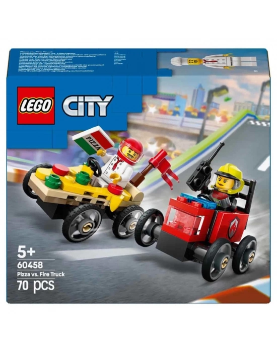 ® City Pizza Arabası İtfaiye Kamyonuna Karşı Yarış Arabası Paketi 60458