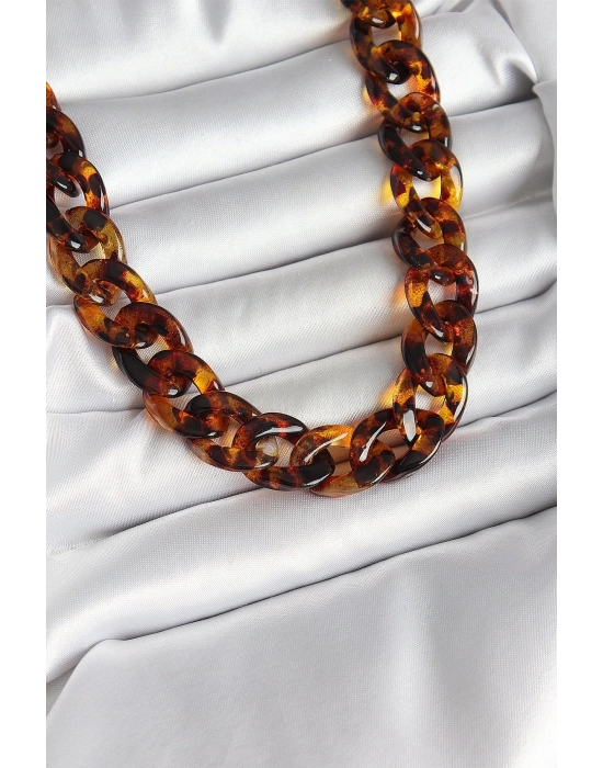 ® Leopar Desenli Mika Kalın Zincir Kadın Kolye