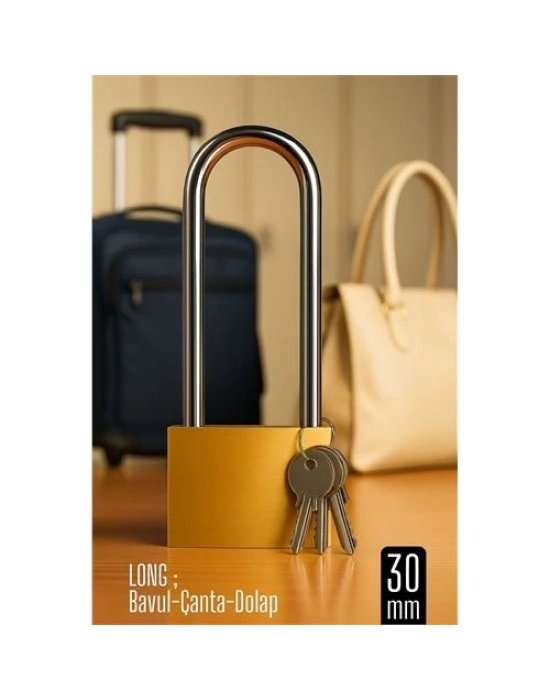 ® Long 30 mm Uzun Kelepçeli Bavul ve Çanta Asma Kilidi – 3 Anahtarlı, Dolap ve Seyahat İçin Güvenli