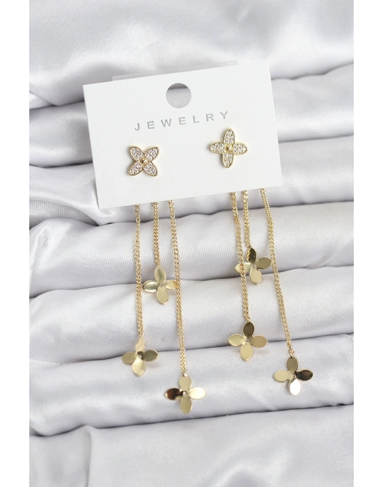 ® Lotus Model Gold Renk Pirinç Sallantılı Kadın Küpe