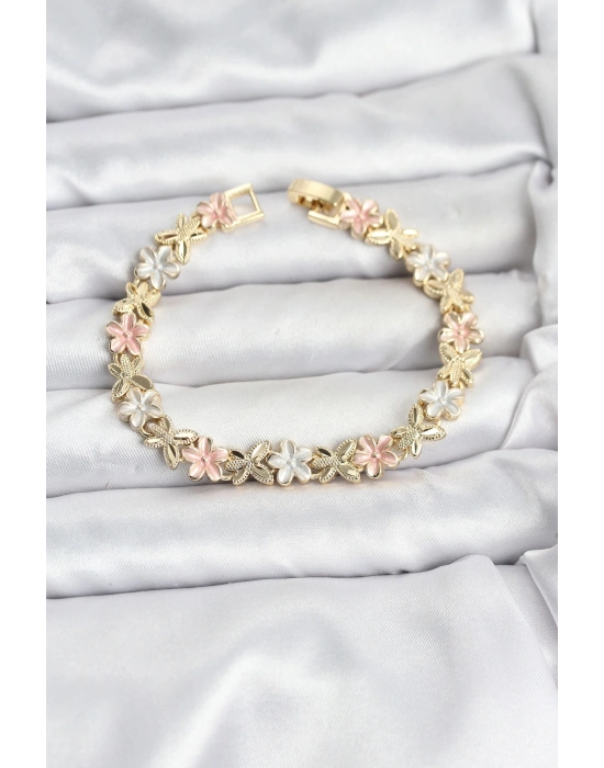 ® Lotus Model Pirinç Gold ve Pembe Renk Kadın Bileklik