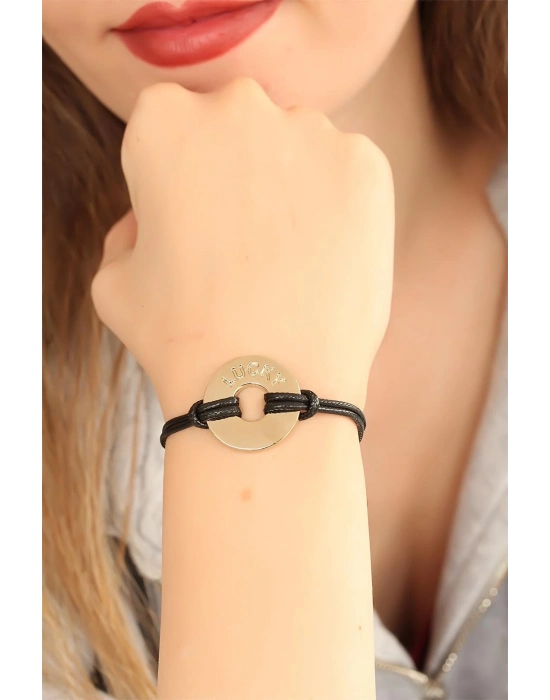 ® LUCKY (Şanslı) Siyah Deri İpli Unisex Mood Bileklik