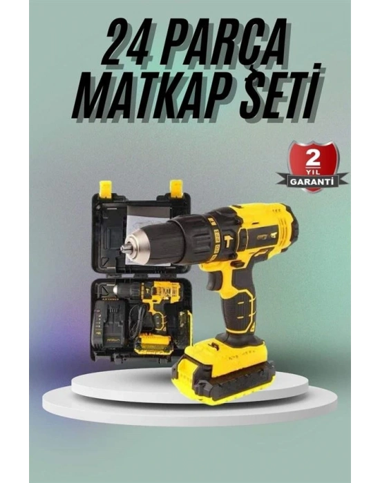 Matkap Seti 24 Parça Çift Bataryalı Darbeli Led Işıklı Vidalama