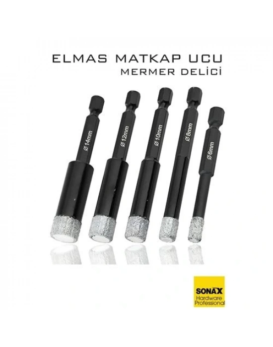 ® Mermer Delme Elmas Matkap Ucu - 5li Porselen Karo Seramik Taş, Cam, Granit için Elmas Matkap Uçları