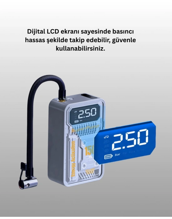 ® Mini Boy Elektrikli Şarjlı Yüksek Basınçlı Lastik Şişirme Pompası