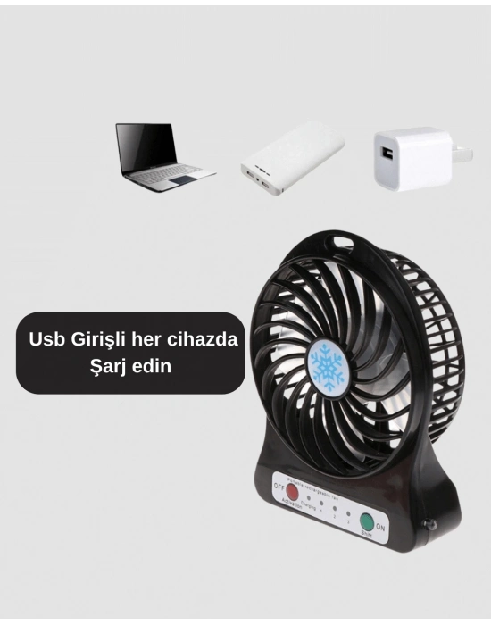 ® Mini Vantilatör Masaüstü – USB Girişli, Şarjlı, 3 Kademe, Sessiz Motor, Işıklı