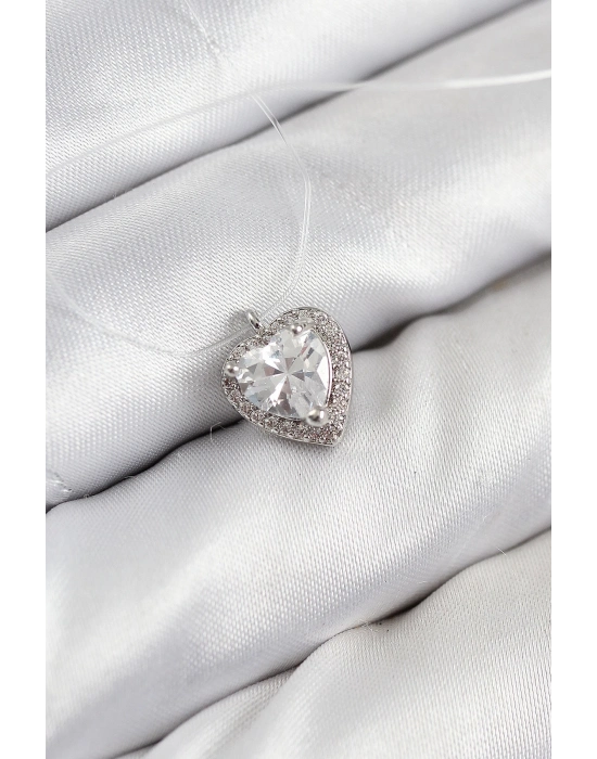 ® Misineli Kalp Model Gümüş Renk Hayalet Kolye