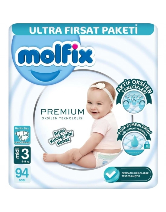 ®   Premium Bebek Bezi Ultra Fırsat Paketi 3 Beden 4-9 Kg 94 Adet