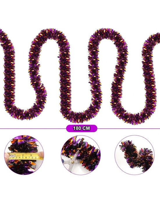 Mor Turuncu Renk 4 cm Genişlik Garland Çift Renk Sim Süs 180 cm