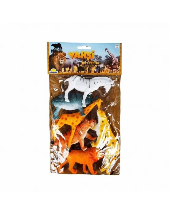® 0715 Vahşi Hayvanlar Poşetli 6lı Hayvan Oyun Seti -
