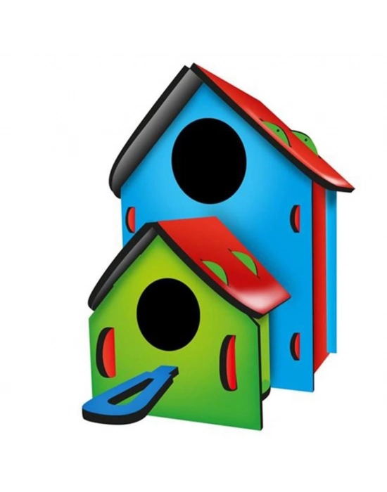 ® 5269 Boyanabilir 3lü Kuş Evi - Bird House
