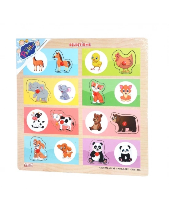 ® ONY-366-367 Ahşap Tutmalı Eşleştirme -Hayvanlar ve Yavruları