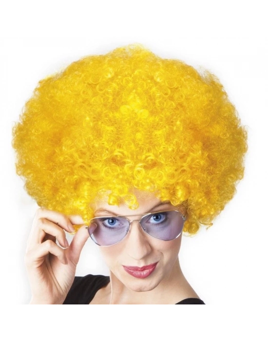 Sarı Renk Kıvırcık Afro Bonus Peruk