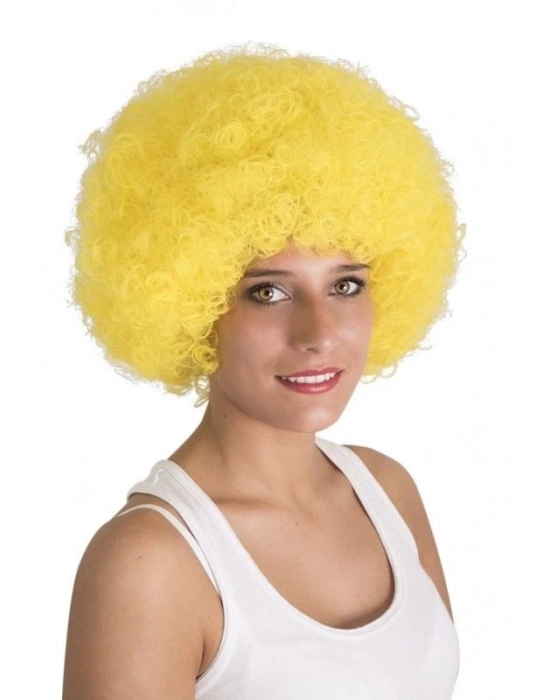 Sarı Renk Kıvırcık Afro Bonus Peruk