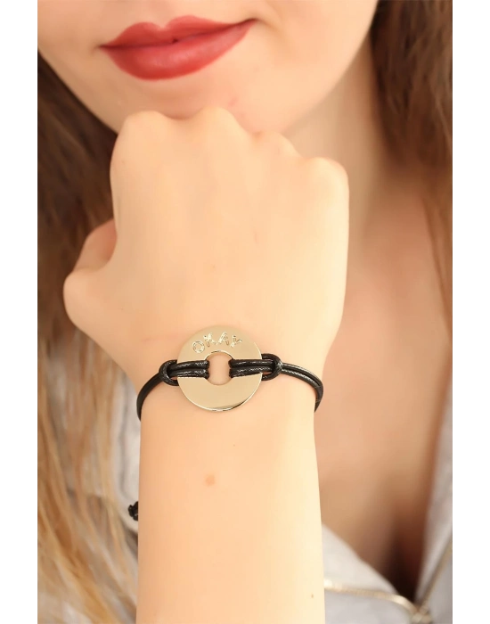 ® OKAY (İyi) Siyah Deri İpli Unisex Mood Bileklik