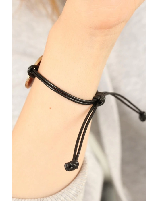 ® OKAY (İyi) Siyah Deri İpli Unisex Mood Bileklik