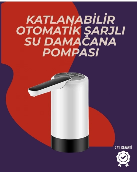 ® Otomatik Damacana Su Pompası | 40-80 Saniye Zaman Ayarlı | %90 Açılabilir Hijyenik Tasarım | Şarjlı ve Portatif