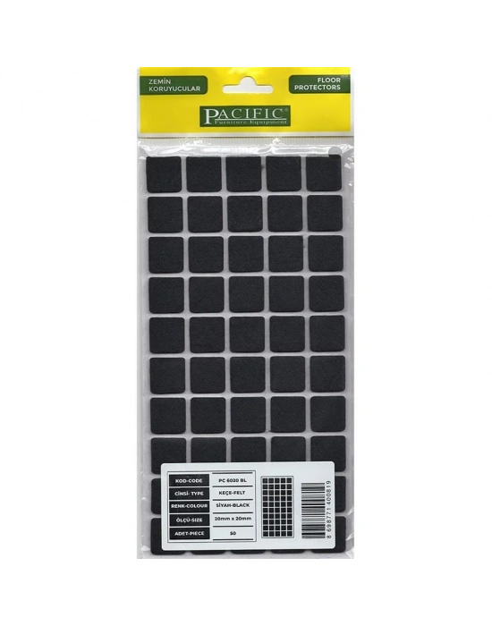 ® Pacific 6020 BL Yapışkanlı Keçe  20 mm X 20 mm Siyah