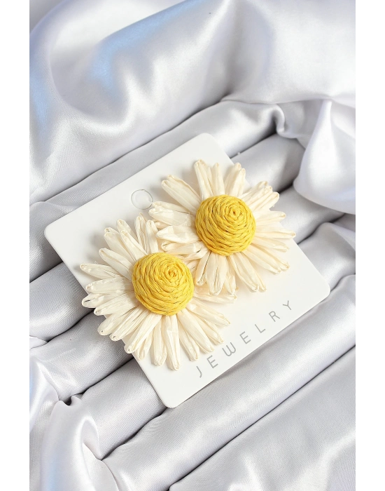 ® Papatya Model Beyaz Ve Sarı Renk Kadın Küpe