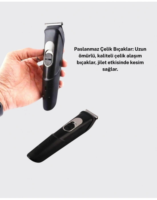 ® Paslanmaz Bıçaklı, Şarjlı ve Sessiz Saç Sakal Kesme Makinesi – Ev Kullanımı İçin İdeal