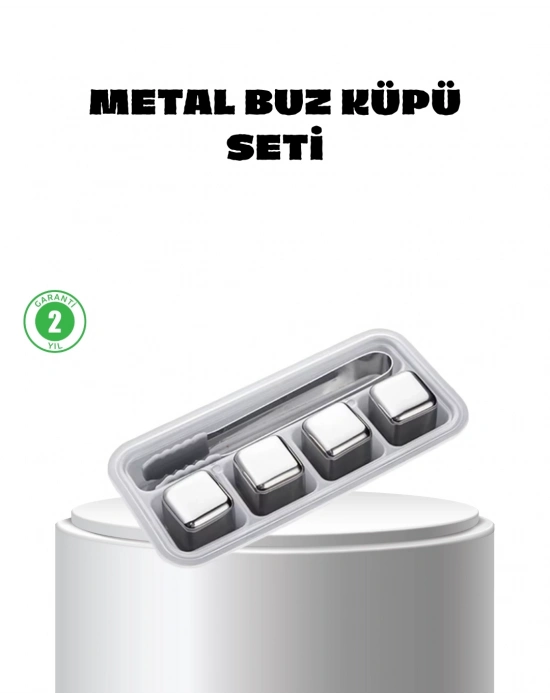 ® Paslanmaz Çelik Metal Buz Küpü Seti Sulandırmadan Soğutma ve Klips Dahil