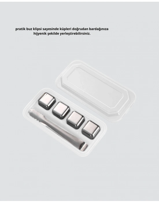 ® Paslanmaz Çelik Metal Buz Küpü Seti Sulandırmadan Soğutma ve Klips Dahil