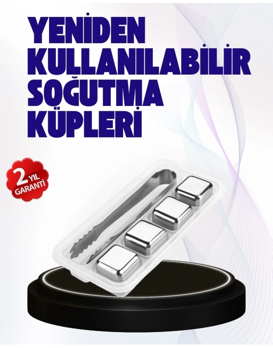 ® Paslanmaz Çelikten Üretilmiş Metal Buz Küpü Seti ve Buz Klipsi