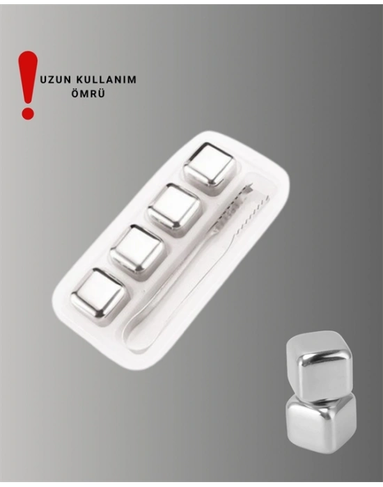 ® Paslanmaz Çelikten Üretilmiş Metal Buz Küpü Seti ve Buz Klipsi