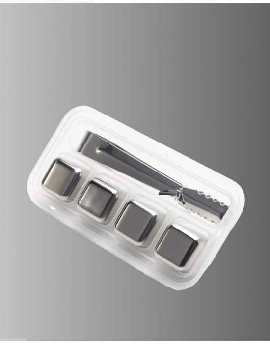 ® Paslanmaz Çelikten Üretilmiş Metal Buz Küpü Seti ve Buz Klipsi