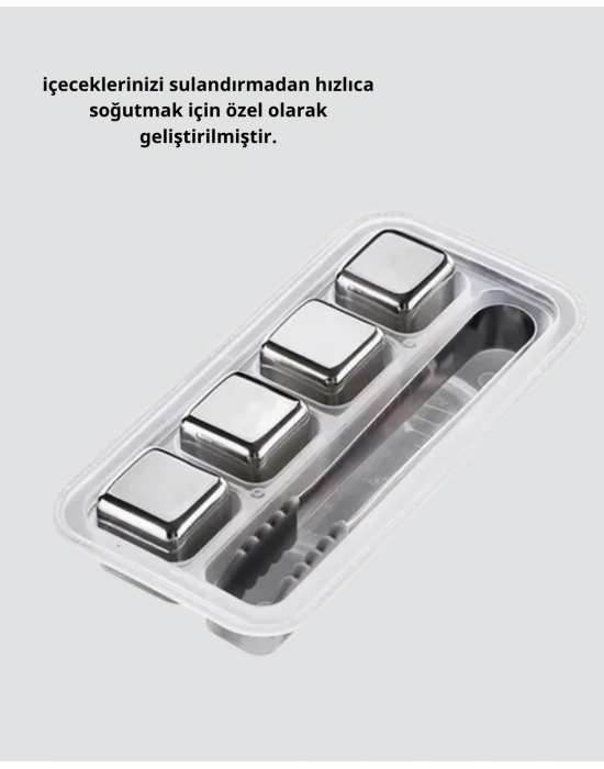 ® Paslanmaz Metal Buz Küpleri Seti Klipsli Sulandırmadan Soğutma Özellikli