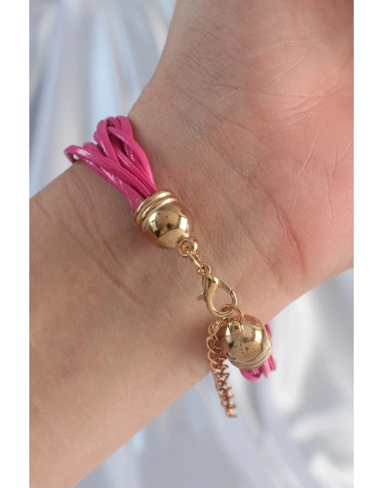 ® Pembe Renk Zirkon Taşlı İpli Çoklu Bileklik